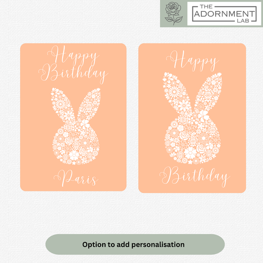 Bunny Bloom Silhouette - Happy Birthday - Greetings Cards - Peach