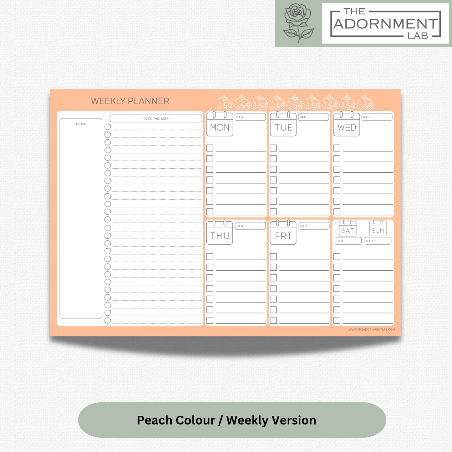 Bunny Bloom - A4 Digital Printable Weekly Planners - Peach