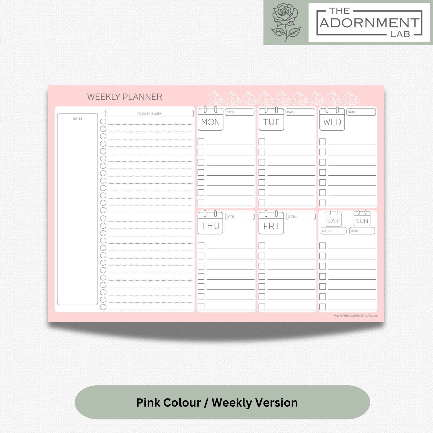 Bunny Bloom - A4 Digital Printable Weekly Planners - Pink