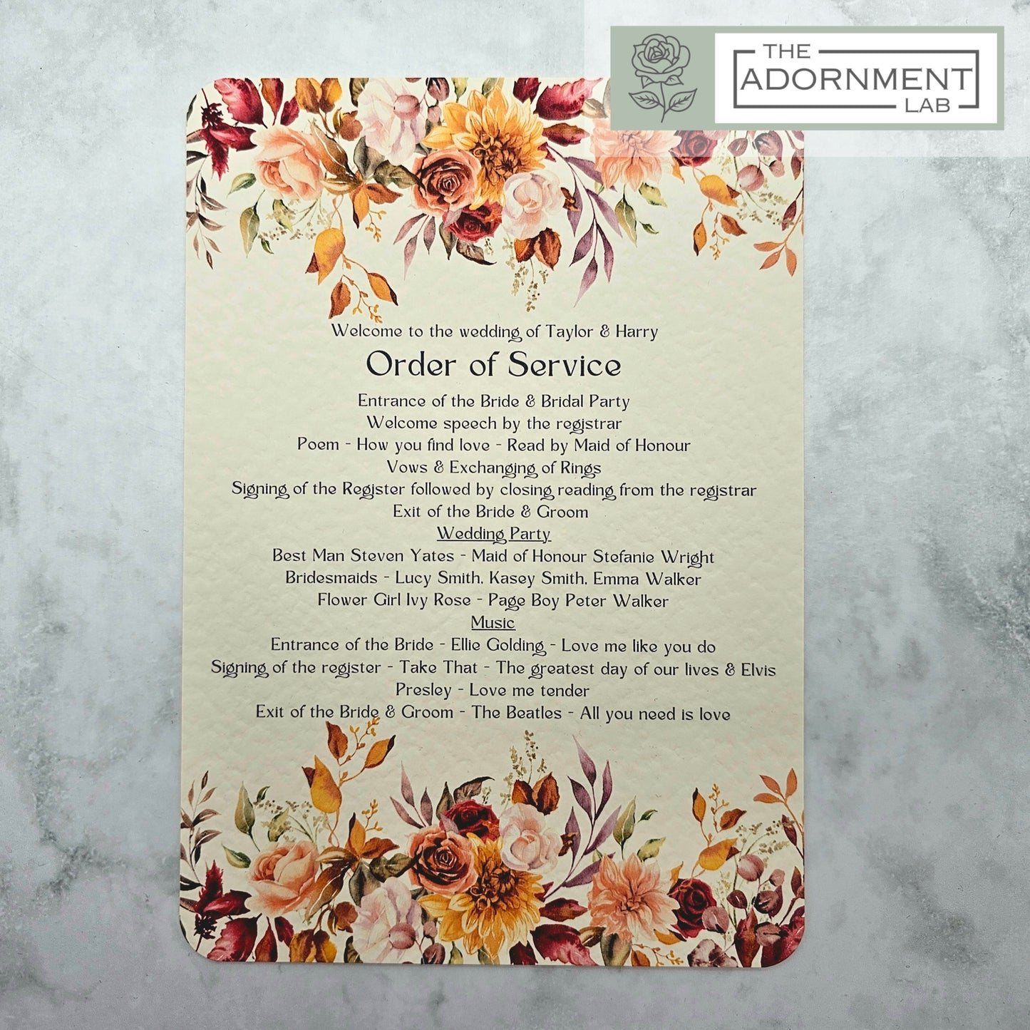 Autumn Fall Flowers Design - Order of Service