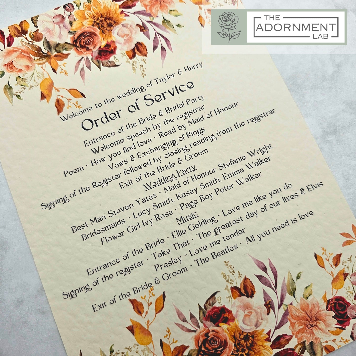 Autumn Fall Flowers Design - Order of Service