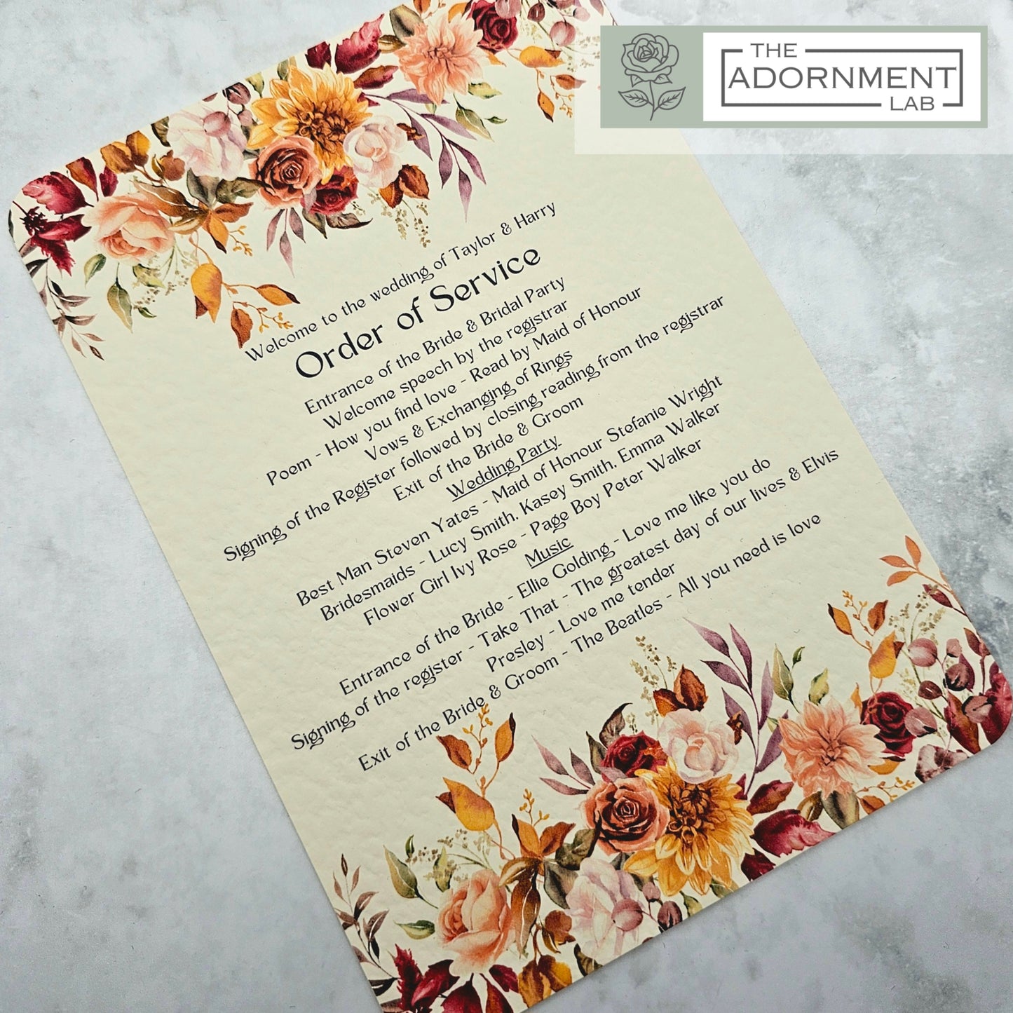 Autumn Fall Flowers Design - Order of Service