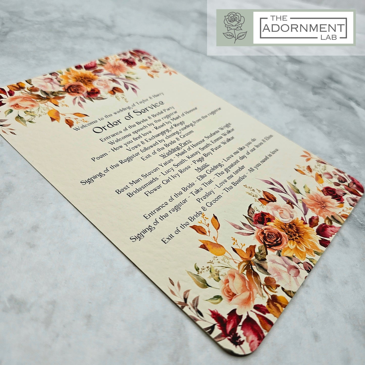 Autumn Fall Flowers Design - Order of Service