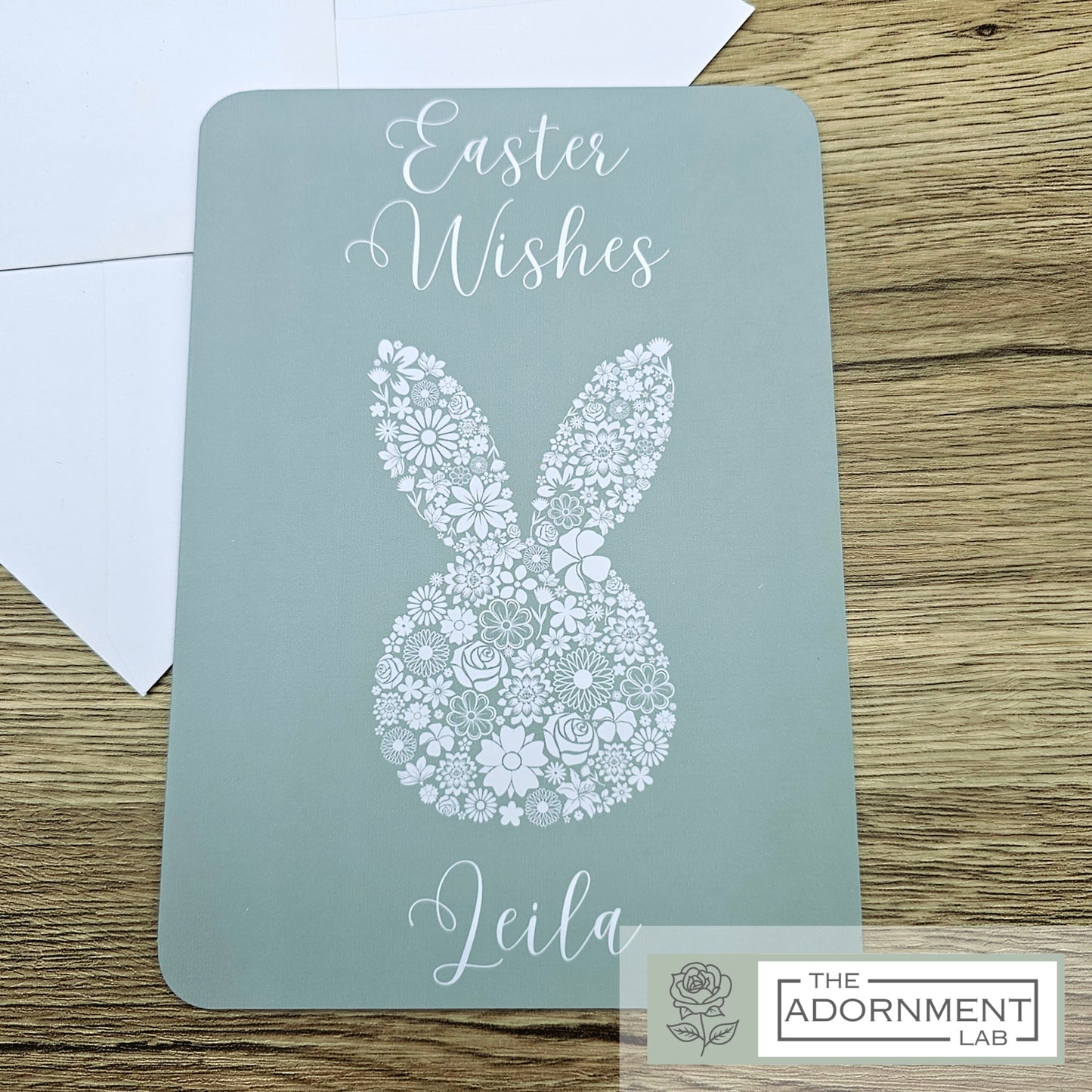 Bunny Bloom Silhouette - Easter Wishes - Greetings Card - Sage (Personalised)