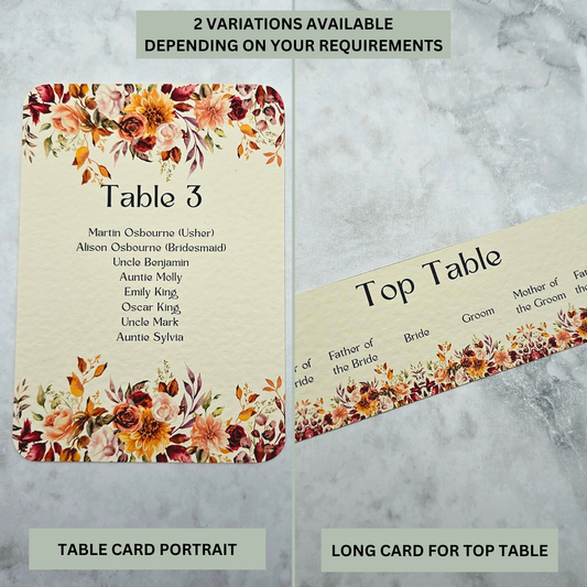 Autumn Fall Flowers Design - Table Plan Cards