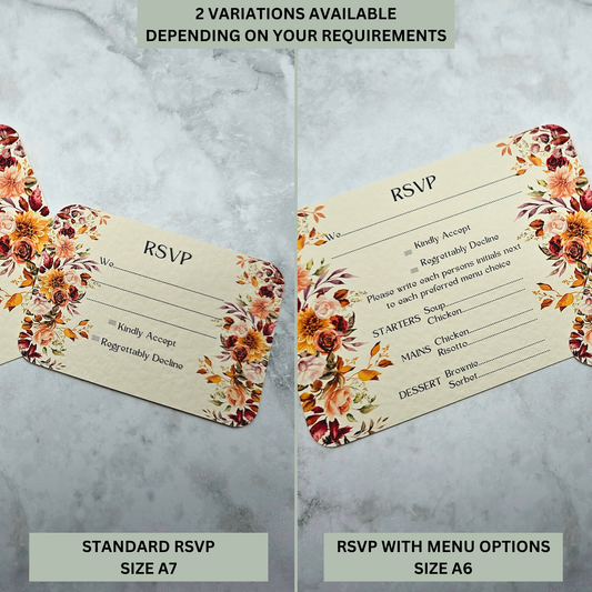 Autumn Fall Flowers Design - A6 RSVP With Menu Choices