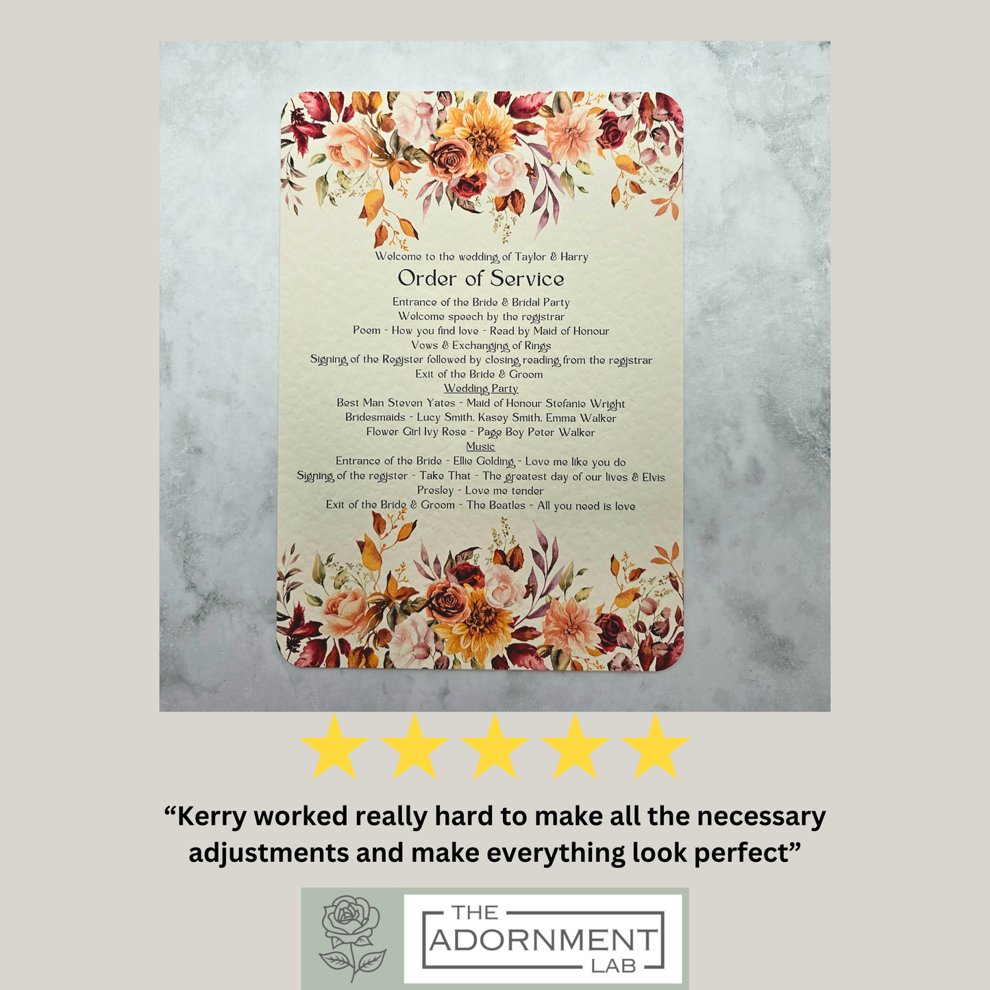 Autumn Fall Flowers Design - Order of Service
