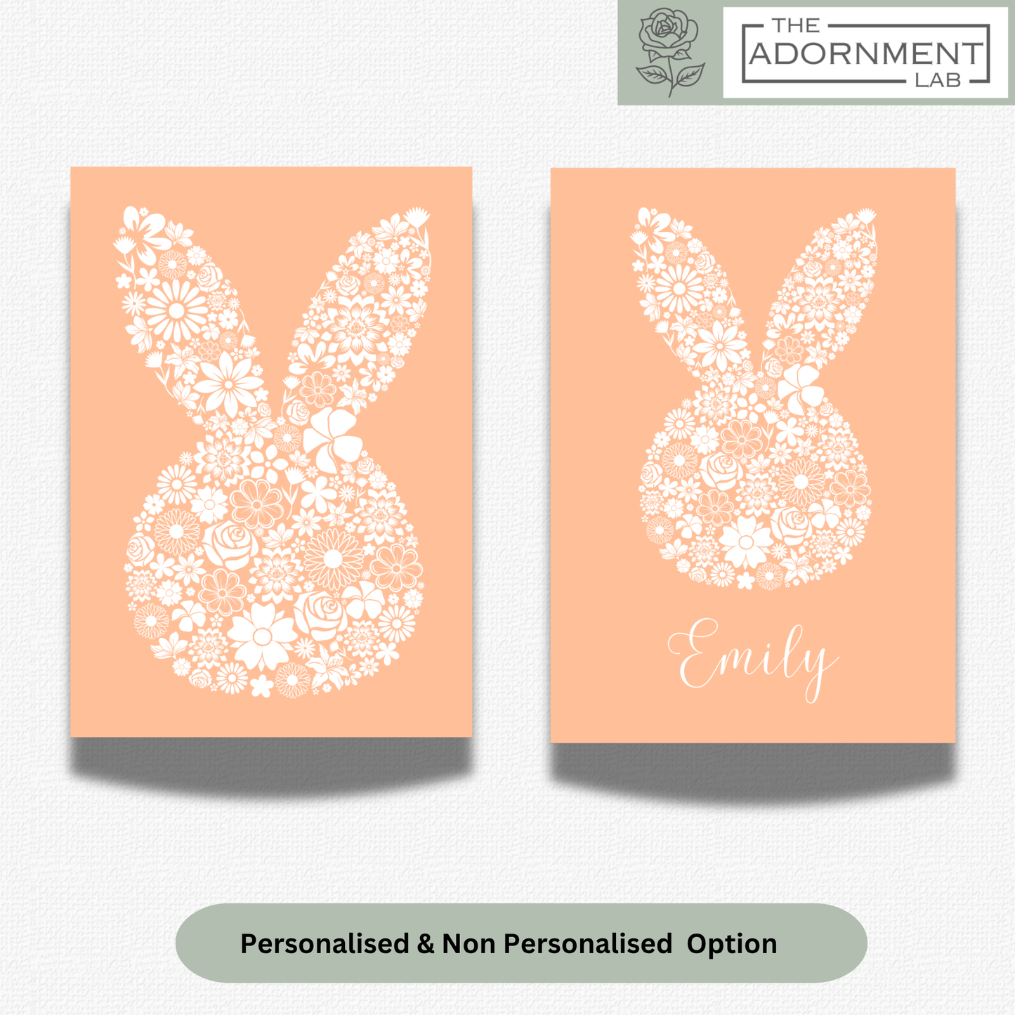 Bunny Bloom Silhouette - A5 Art Print - Peach