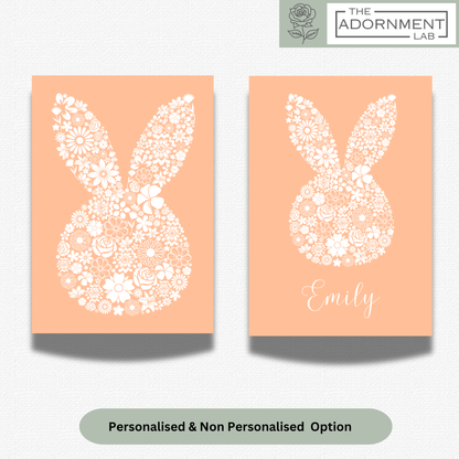 Bunny Bloom Silhouette - A5 Art Print - Peach
