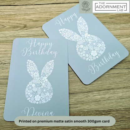 Bunny Bloom Silhouette - Happy Birthday - Greetings Cards - Sage (Personalised)