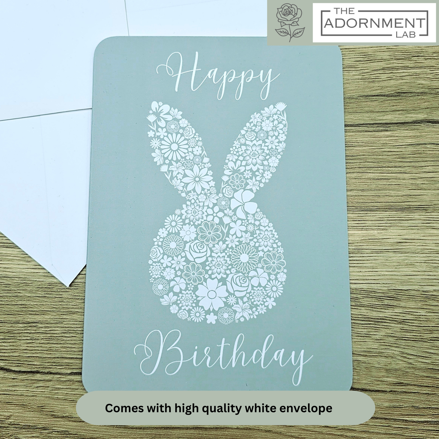 Bunny Bloom Silhouette - Happy Birthday - Greetings Cards - Sage (Personalised)