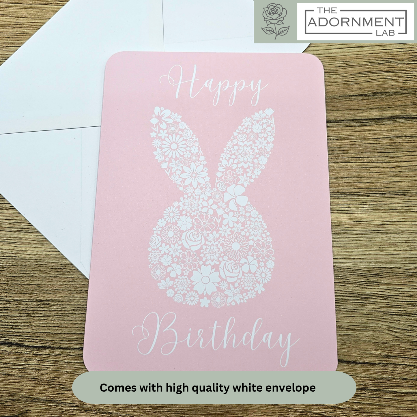 Bunny Bloom Silhouette - Happy Birthday - Greetings Cards - Pink