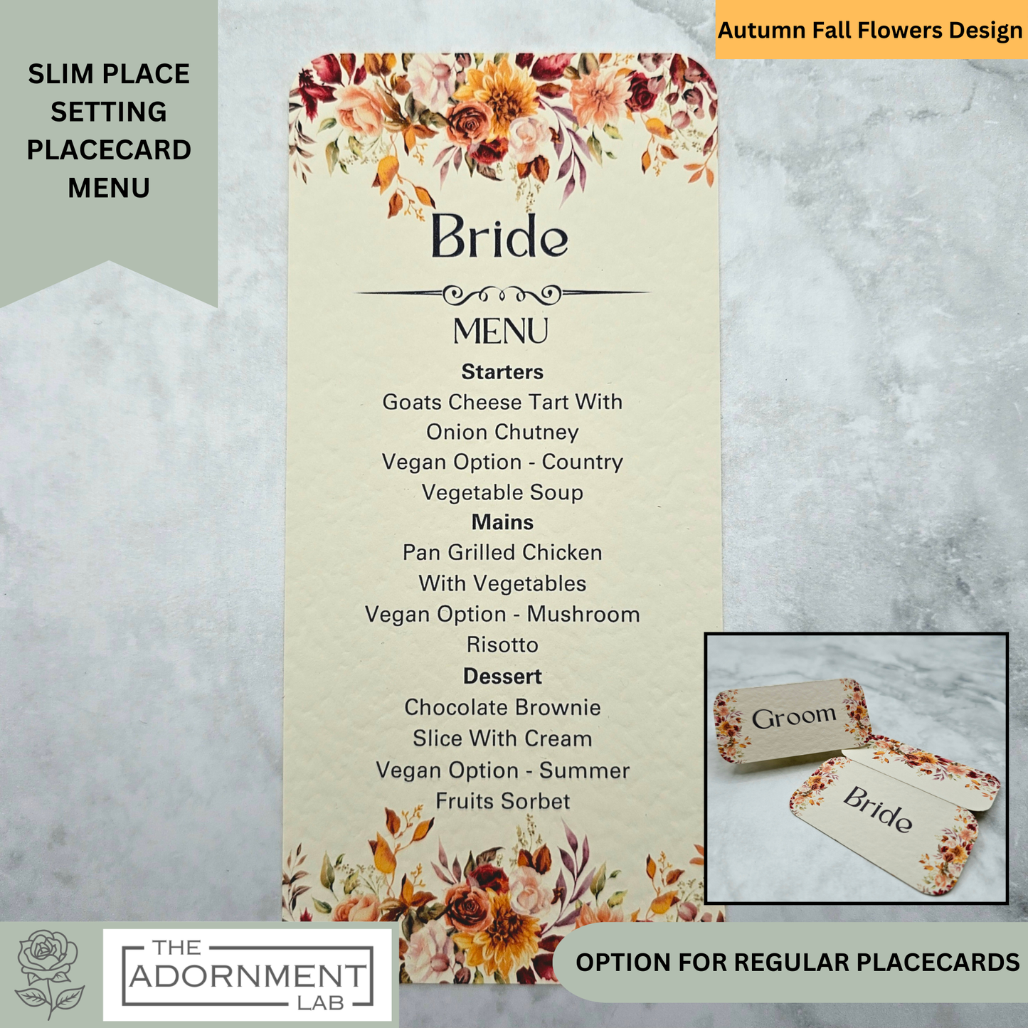 Autumn Fall Flowers - Slim Menu Place Card