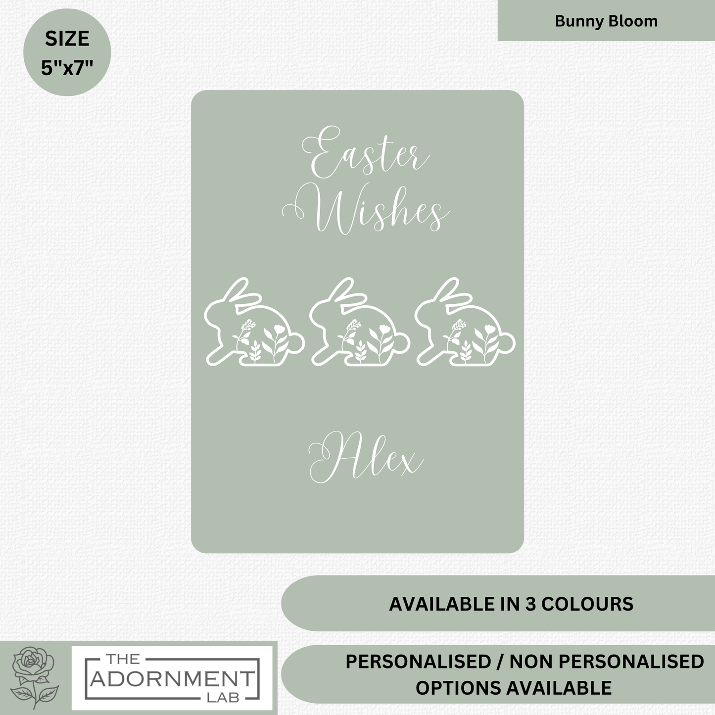 Bunny Bloom - Easter Wishes - Greetings Card - Sage (Personalised)