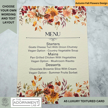 Autumn Fall Flowers Design - A5 Table Menu Cards