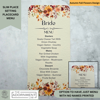 Autumn Fall Flowers Design - Slim Menu Cards (With Guests Names)