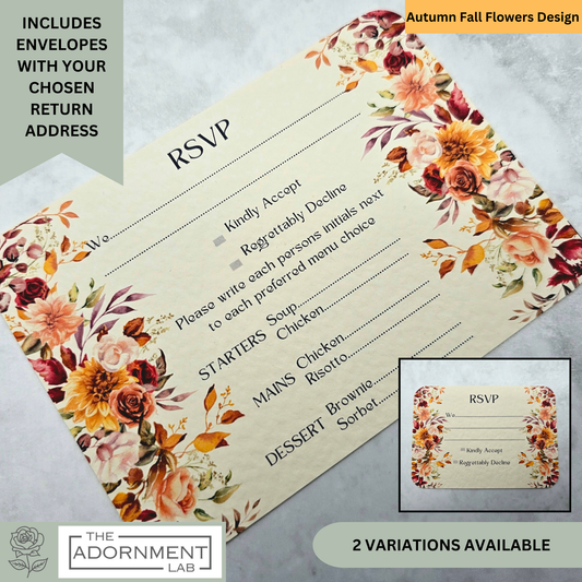 Autumn Fall Flowers Design - A6 RSVP With Menu Choices