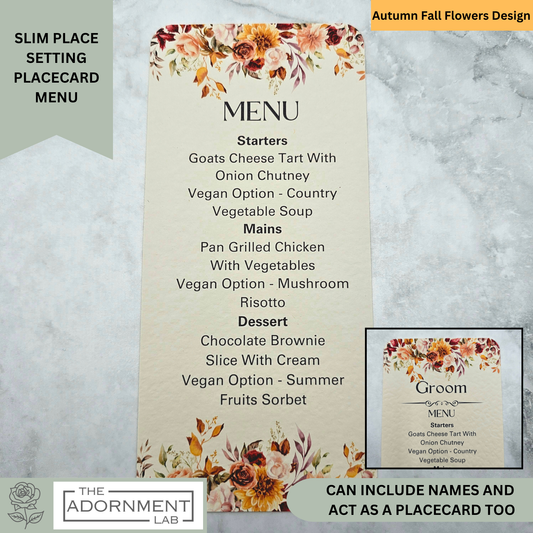 Autumn Fall Flowers Design - Slim Menu Cards (Without Guests Names)