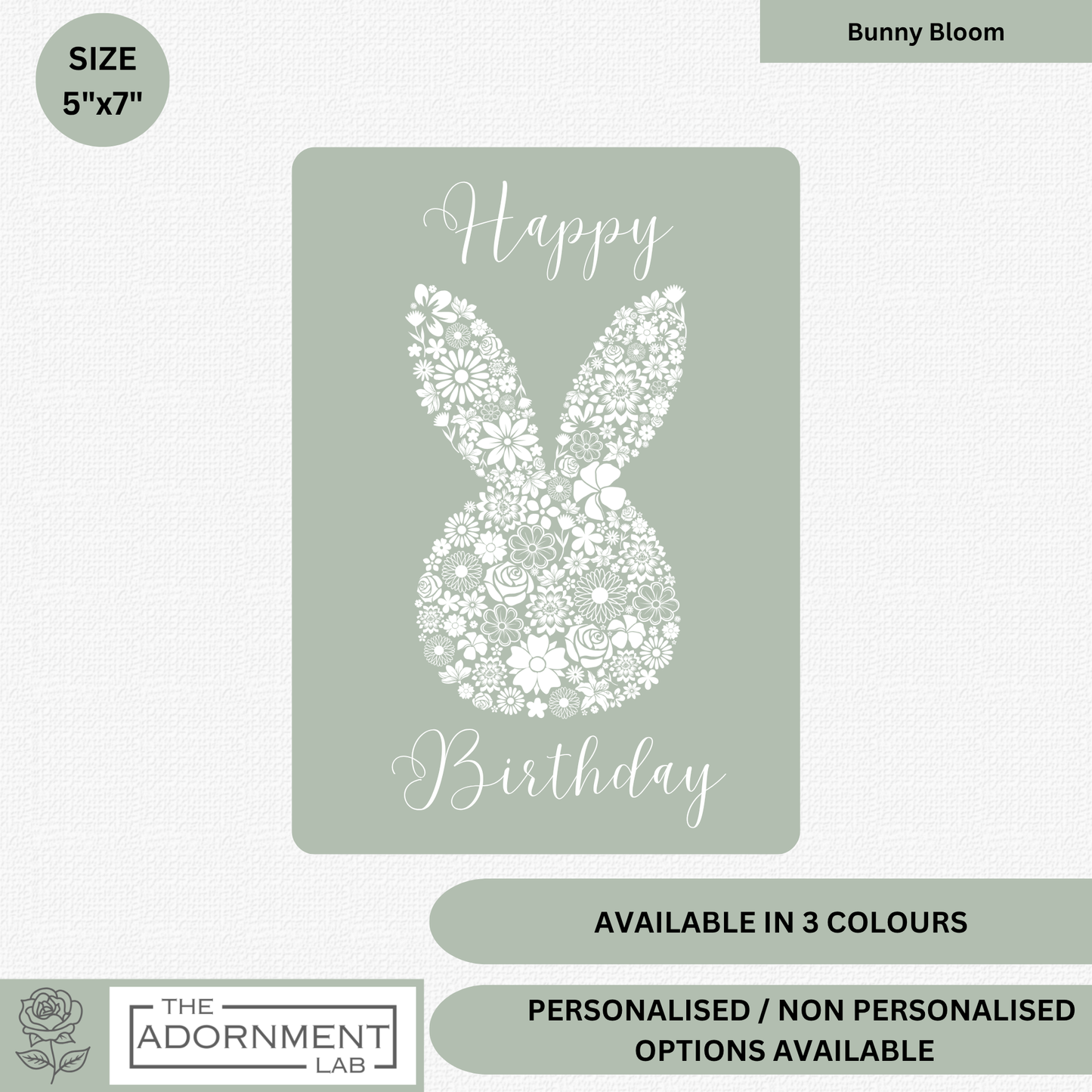 Bunny Bloom Silhouette - Happy Birthday - Greetings Cards - Sage
