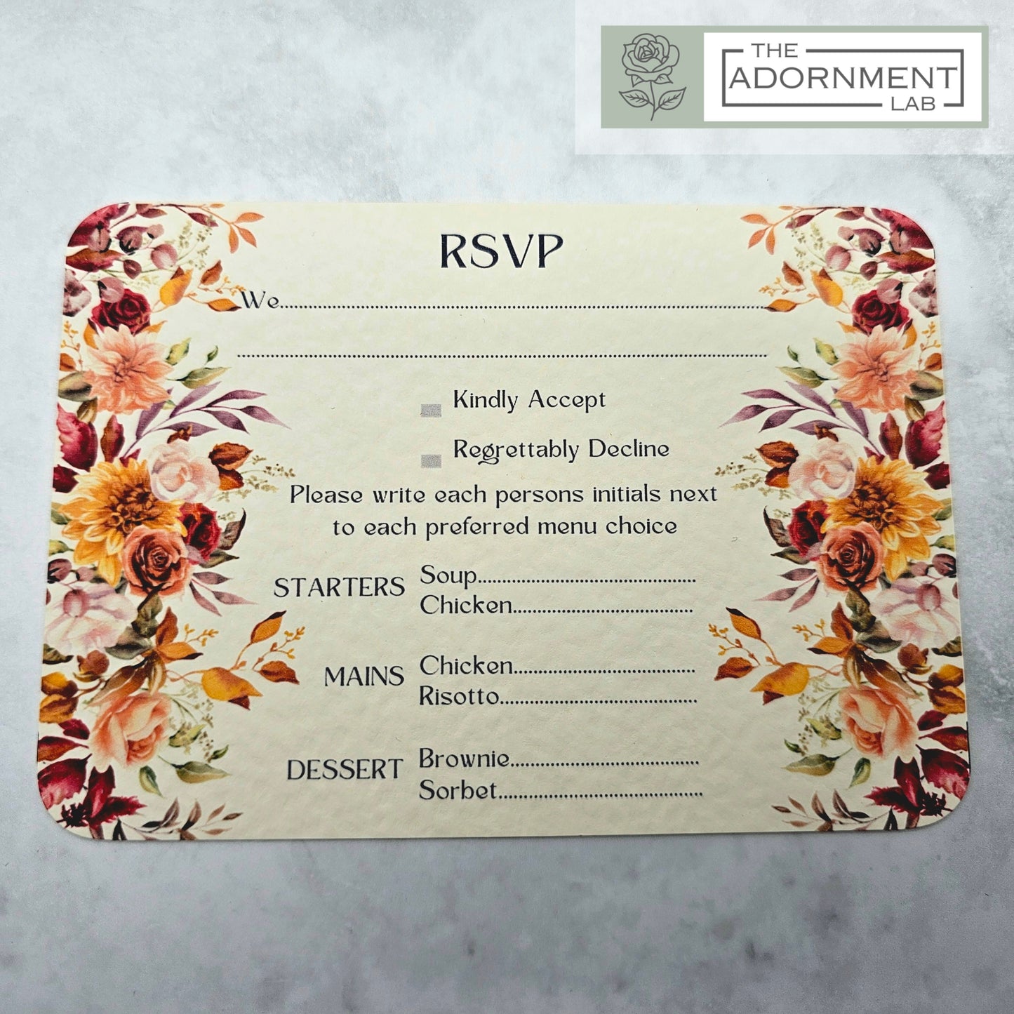 Autumn Fall Flowers Design - A6 RSVP With Menu Choices