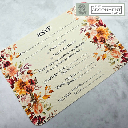 Autumn Fall Flowers Design - A6 RSVP With Menu Choices
