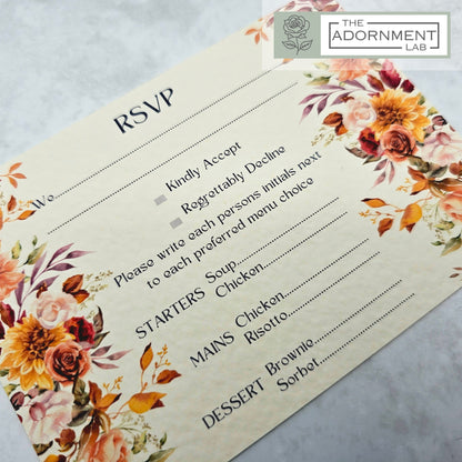 Autumn Fall Flowers Design - A6 RSVP With Menu Choices