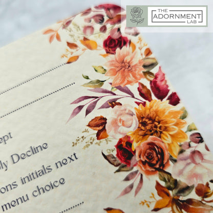 Autumn Fall Flowers Design - A6 RSVP With Menu Choices