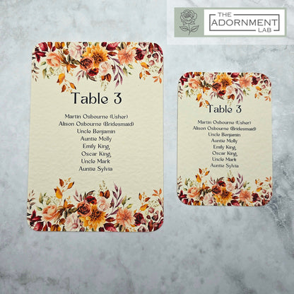 Autumn Fall Flowers Design - Table Plan Cards