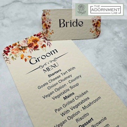 Autumn Fall Flowers - Slim Menu Place Card