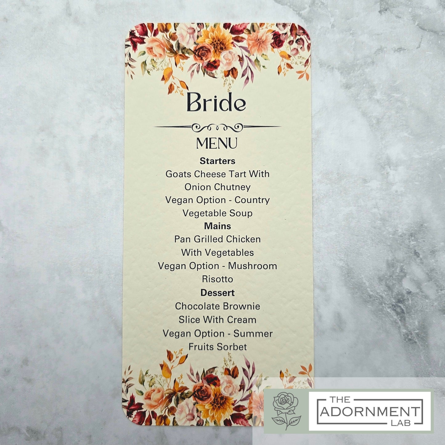 Autumn Fall Flowers - Slim Menu Place Card