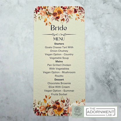 Autumn Fall Flowers - Slim Menu Place Card