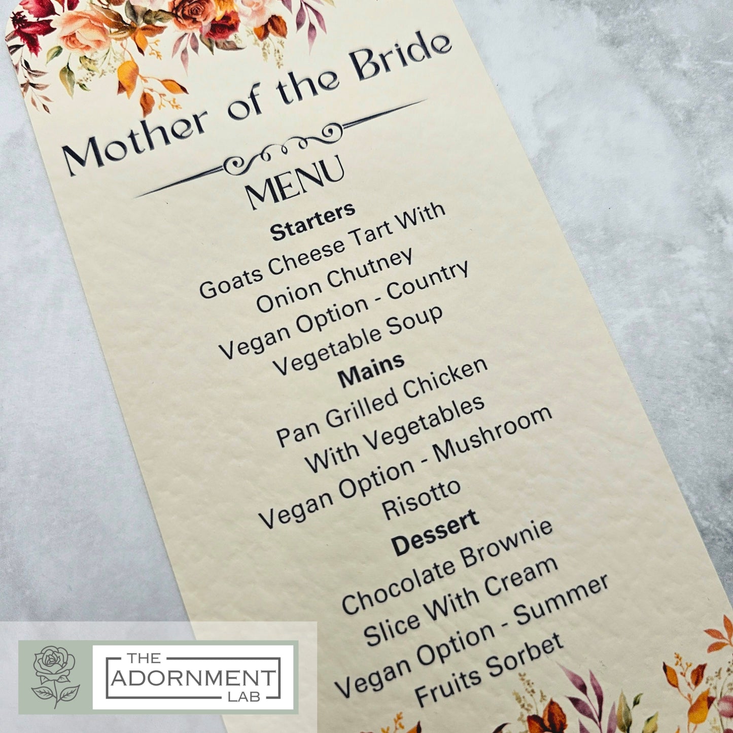 Autumn Fall Flowers - Slim Menu Place Card