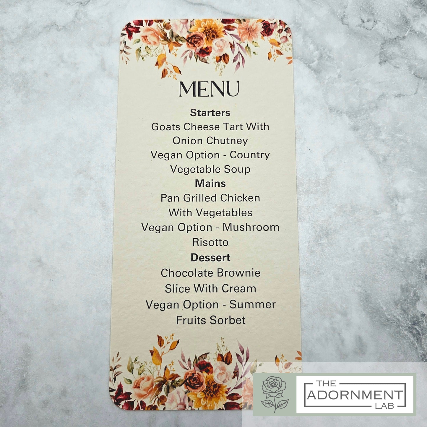 Autumn Fall Flowers Design - Slim Menu Cards (With Guests Names)