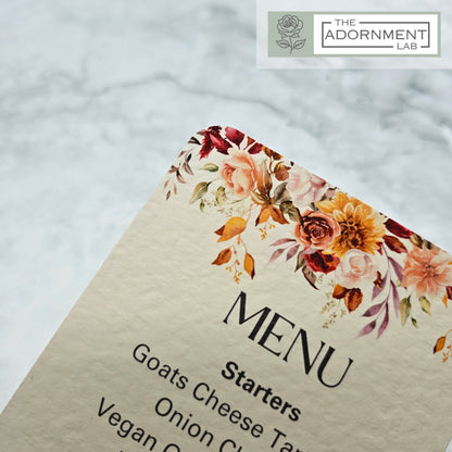 Autumn Fall Flowers Design - Slim Menu Cards (Without Guests Names)