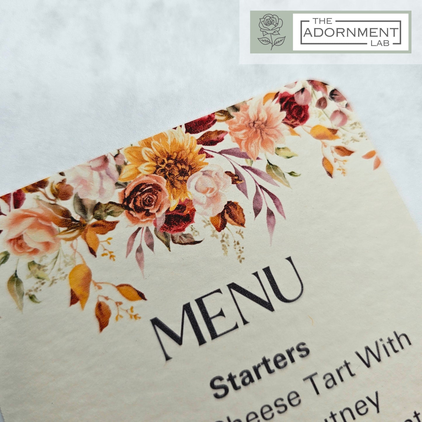 Autumn Fall Flowers Design - Slim Menu Cards (With Guests Names)