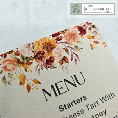 Autumn Fall Flowers Design - Slim Menu Cards (With Guests Names)
