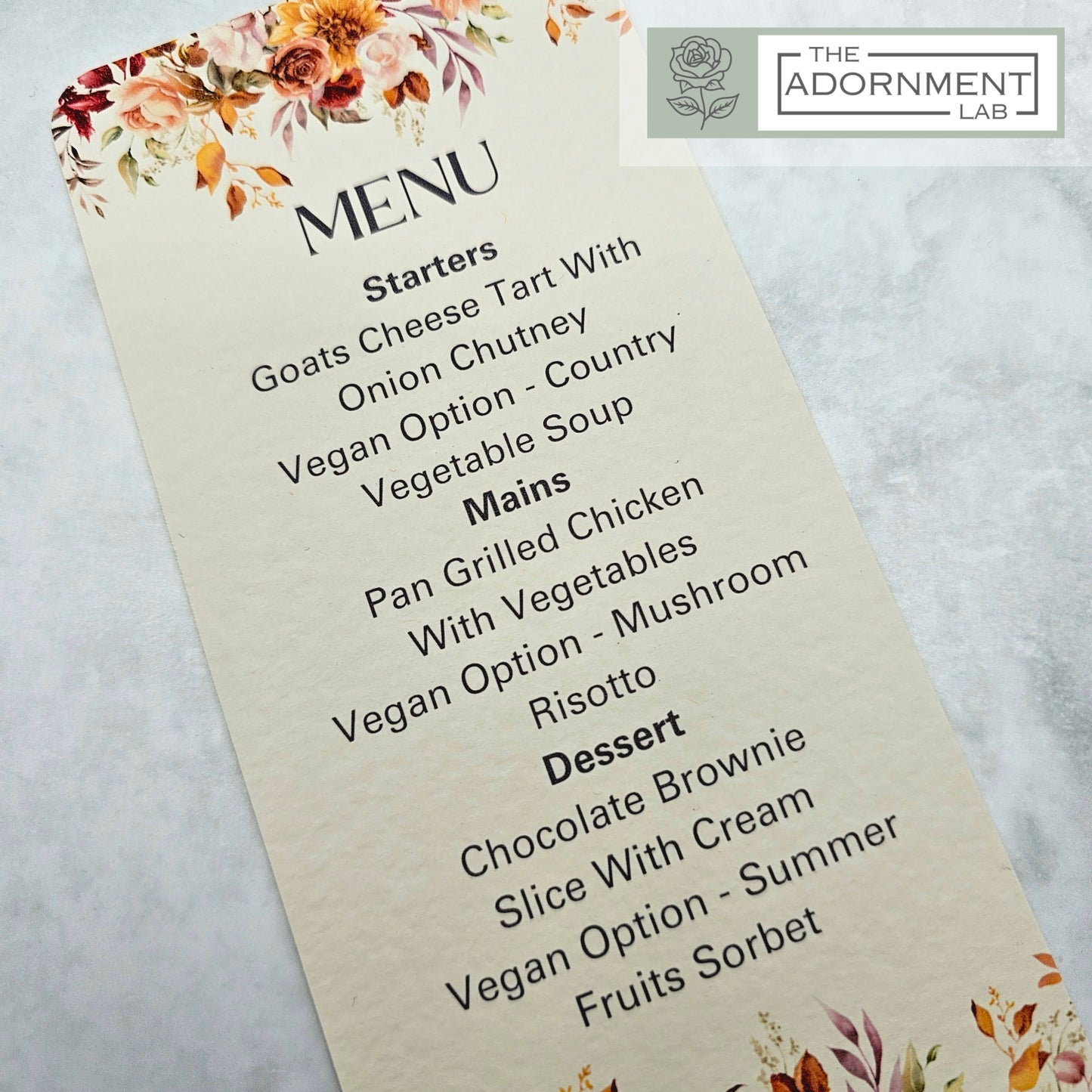 Autumn Fall Flowers Design - Slim Menu Cards (With Guests Names)