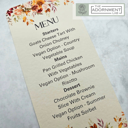 Autumn Fall Flowers Design - Slim Menu Cards (With Guests Names)