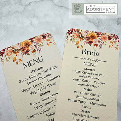 Autumn Fall Flowers Design - Slim Menu Cards (With Guests Names)