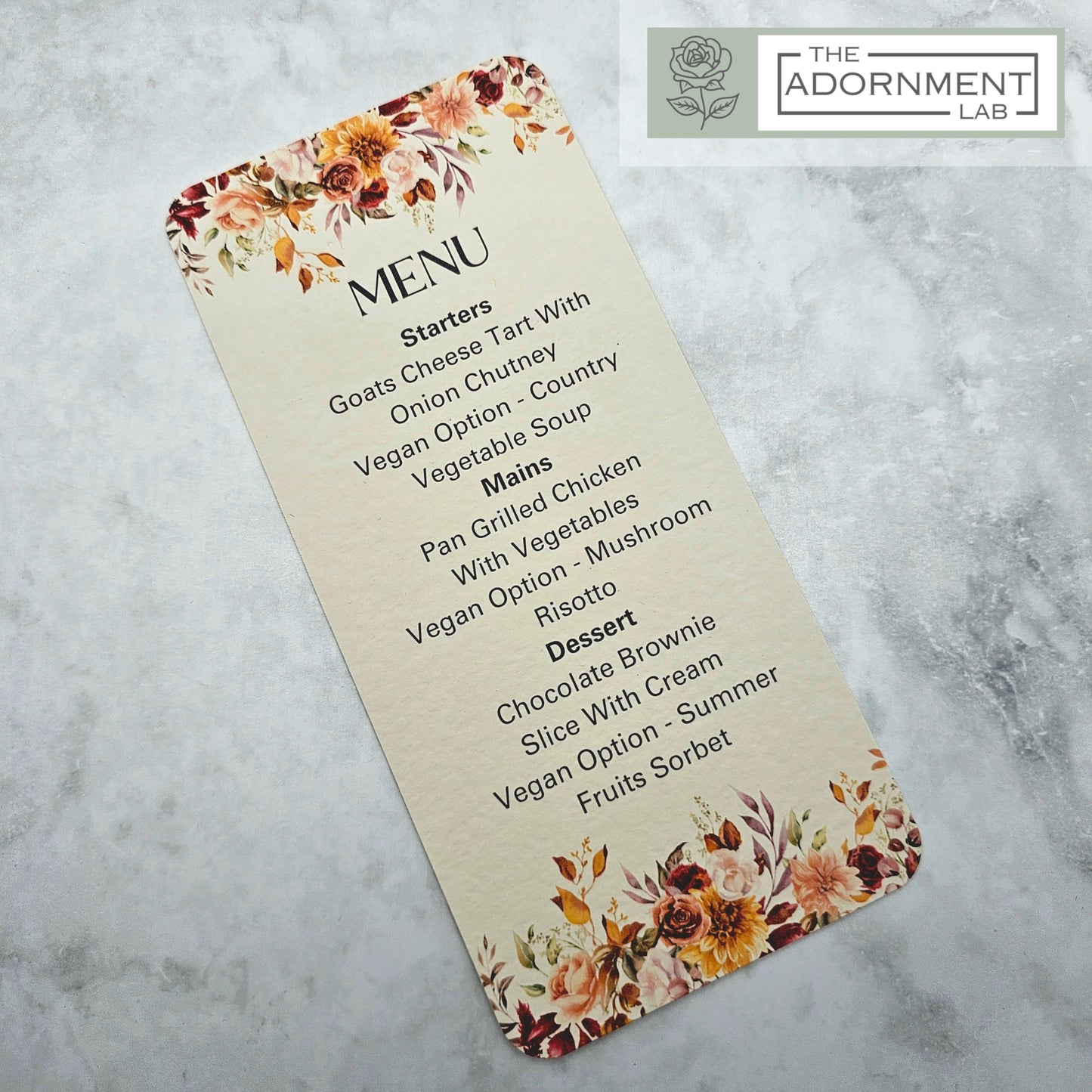 Autumn Fall Flowers Design - Slim Menu Cards (With Guests Names)