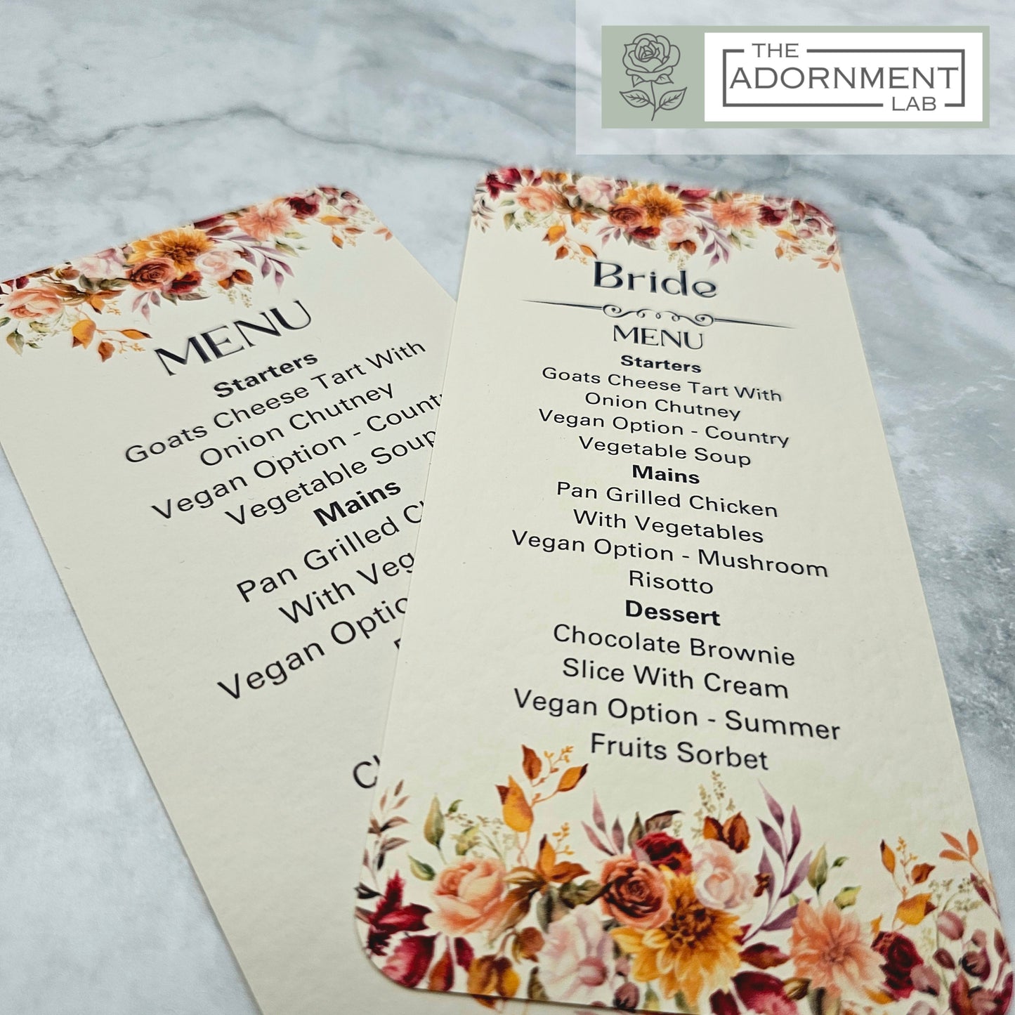 Autumn Fall Flowers Design - Slim Menu Cards (With Guests Names)