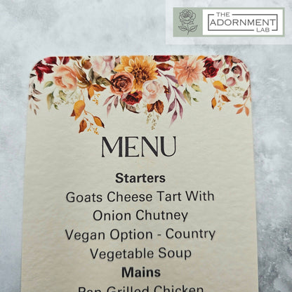 Autumn Fall Flowers Design - Slim Menu Cards (With Guests Names)