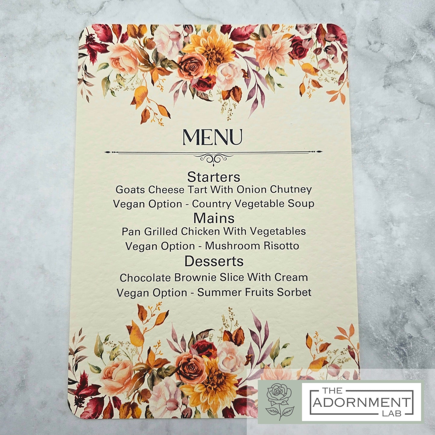 Autumn Fall Flowers Design - A5 Table Menu Cards