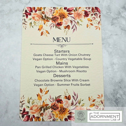 Autumn Fall Flowers Design - A5 Table Menu Cards