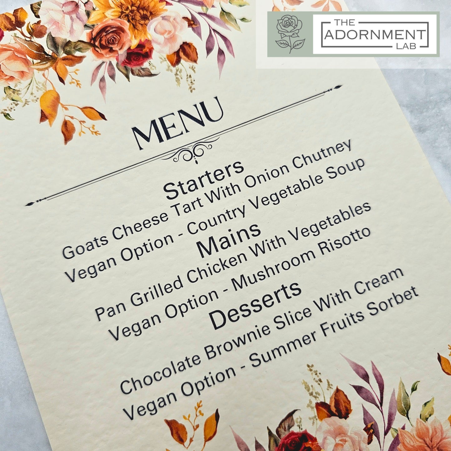 Autumn Fall Flowers Design - A5 Table Menu Cards