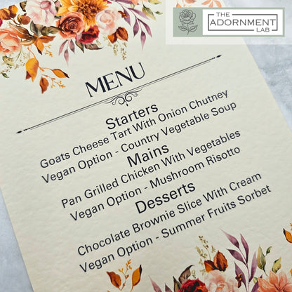 Autumn Fall Flowers Design - A5 Table Menu Cards