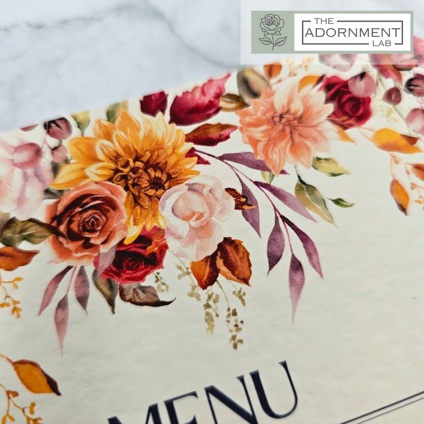 Autumn Fall Flowers Design - A5 Table Menu Cards