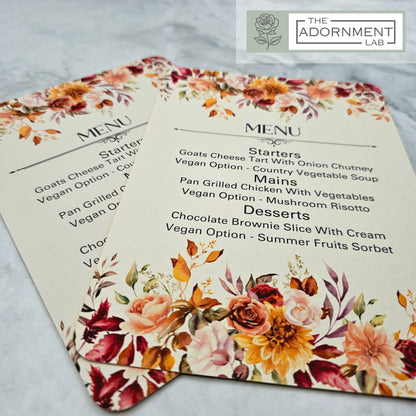 Autumn Fall Flowers Design - A5 Table Menu Cards