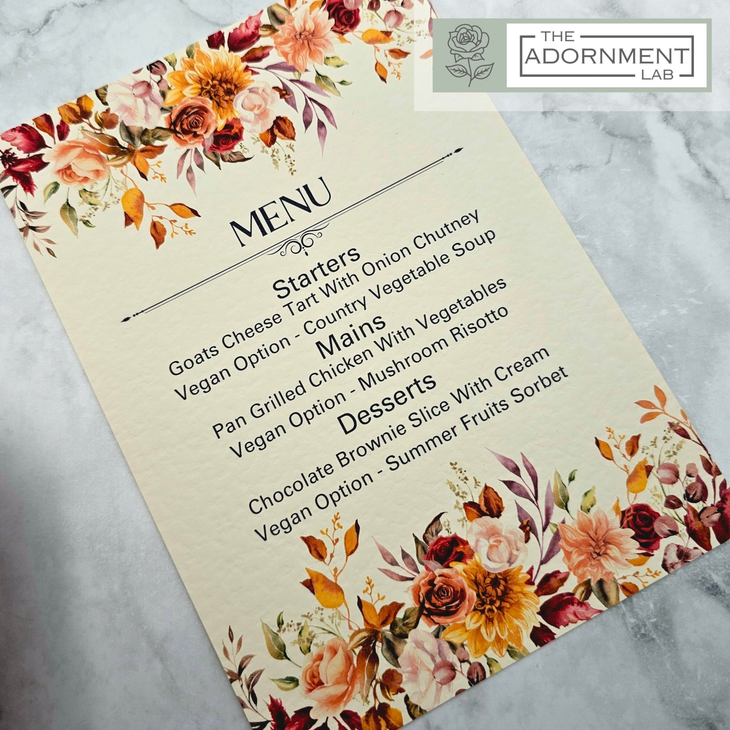 Autumn Fall Flowers Design - A5 Table Menu Cards