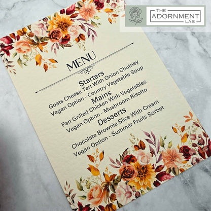 Autumn Fall Flowers Design - A5 Table Menu Cards